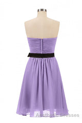Lavender Strapless Tie-Side Short Bridesmaid Dresses