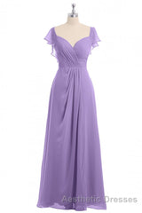 Lavender Sweetheart Ruffled A-Line Long Bridesmaid Dresses