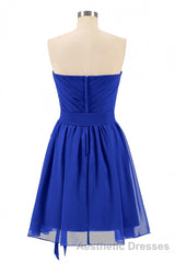 Royal Blue Sweetheart Tie-Side Short Bridesmaid Dresses