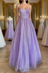 A-Line Lavender Straps Long Formal Dresses