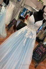 Elegant V Neck Lace-Up Back Pink Long Evening Prom Dresses with Appliques