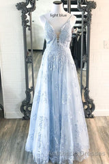 Deeep V-neck Embroidery Pink Long Evening Prom Dresses