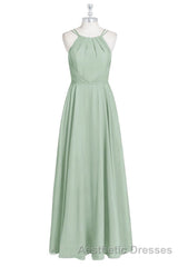 Sage Green Chiffon Halter A-Line Long Bridesmaid Dresses