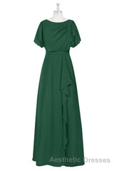 Hunter Green Chiffon Ruffled Long Bridesmaid Dresses