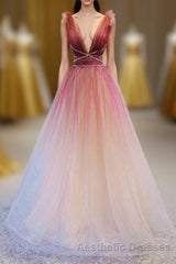 A-Line Burgundy V Neck Tulle Sequin Long Evening Prom Dresses Burgundy Evening Prom Dresses