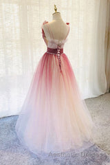 A-Line Burgundy V Neck Tulle Sequin Long Evening Prom Dresses Burgundy Evening Prom Dresses