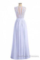 Lavender Lace Crew Neck A-Line Bridesmaid Dresses