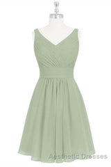 Sage Green Chiffon A-Line Short Bridesmaid Dresses