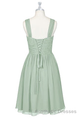 Sage Green Chiffon Lace-Up Short Bridesmaid Dresses