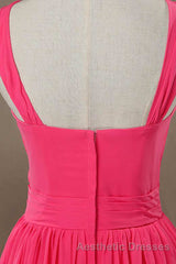Neon Pink Halter Knee Length Bridesmaid Dresses
