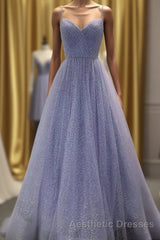 A Line Long Sparkly Spaghetti Straps Evening Prom Dresses Evening Prom Formal Dresses Fashion School Dance Dresses