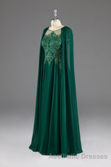 Dark Green A-Line Lace Appliques Chiffon Evening Prom Dresses