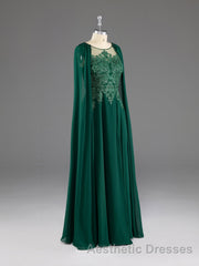 A-Line Chiffon Floor Length Mother of The Bride Dresses with Detachable Cape
