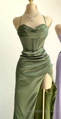 straps mermaid long formal Dresses Evening Prom Dresses with side slit and cowl neck
