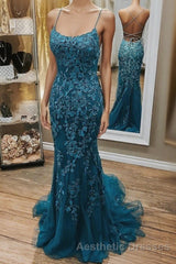 Mermaid Teal Lace Backless Mermaid Dark Teal Lace Long Evening Prom Dresses Long Formal Evening Prom Dresses