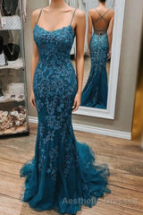 Mermaid Lace Appliques Straps Long Evening Prom Dresses Evening Prom Dresses