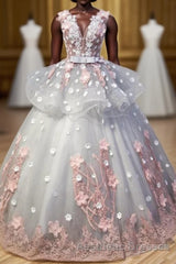 Gorgeous Ball Gown Sleeveless Appliques Long Evening Prom Dresses Quinceanera Dresses