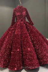 Glitter High Neck Open Back Lace Up Ball Gown Evening Prom Dresses
