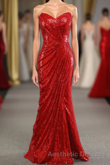 Sheath Sweetheart Red Sequins Evening Prom Dresses with Sequins
