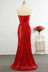 Sheath Sweetheart Red Sequins Evening Prom Dresses with Sequins