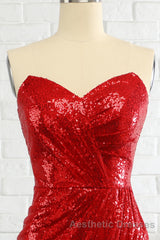 Sheath Sweetheart Red Sequins Evening Prom Dresses with Sequins