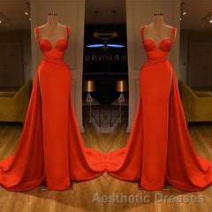 Beautiful Red Starps Sweetheart Long Evening Prom Dresses With Split
