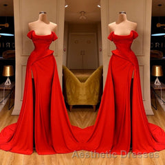 Sexy Red Off-the-Shoulder Long Evening Prom Dresses With Split Online