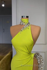 Unique Ginger yellow Triangle Neck Sexy high side-cut Long Evening Prom Dresses