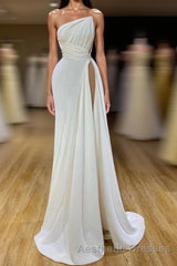 Strapless Creamy White High-split Pleated Long Evening Prom Dresses