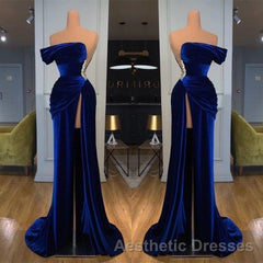 Off-the-Shoulder Mermaid Long Evening Prom Dresses With Split