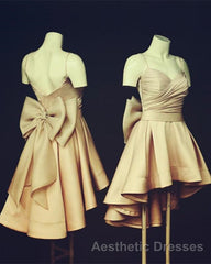 High Low Style Sweetheart Bow Back Satin homecoming Dresses