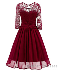Classy Short Vintage Maroon Evening Prom Dresses with Sleeves