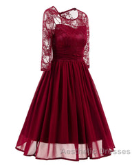 Classy Short Vintage Maroon Evening Prom Dresses with Sleeves