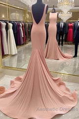 Coral Low Back Bateau Neck Modest Evening Prom Dresses with Sweep Train