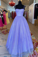 Princess Light Blue A-line Straps Long Evening Prom Gown