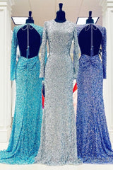 Modest Long Sleeves Sequins Mermaid Formal Dresses