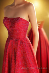 Strapless Red A-line Stunning Long Evening Prom Gown