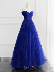 Burgundy A-line Off Shoulder Tulle Shiny Long Evening Prom Dresses