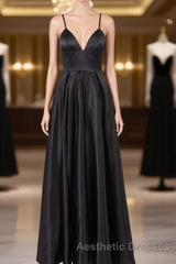 Elegant A Line Satin Spaghetti Straps Long Evening Prom Dresses