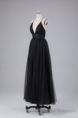 Elegant Tulle Spaghetti Straps Backless Floor Length Evening Prom Dresses