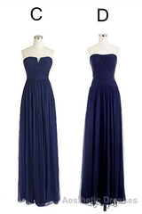 Elegant A-Line Navy Blue Chiffon Long Bridesmaid Dresses