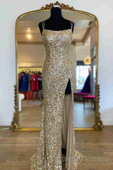 Sparkle Tiffany Blue Sequins Long Evening Prom Dresses with Slit