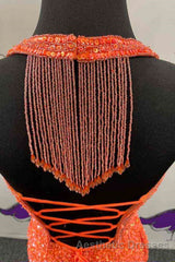 Halter Orange Sequins Bodycon Homecoming Dresses with Tassel