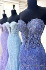Sweetheart Periwinkle Keyhole Mermaid Evening Prom Dresses with Appliques