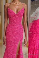 Mermaid Sequins Flattering Long Evening Prom Party Dresses With Slit