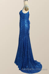 Royal Blue Sequin Mermaid Long Evening Prom Dresses