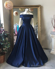 Simple Satin Off The Shoulder Long Prom Dress Ball Gowns