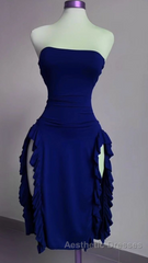 Strapless Midi Length Ruffle Evening Prom Dresses Sexy Evening Dresses