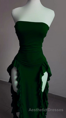 Strapless Midi Length Ruffle Evening Prom Dresses Sexy Evening Dresses