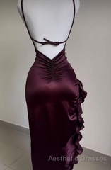 Sexy Slit Ruffles Evening Prom Dresses